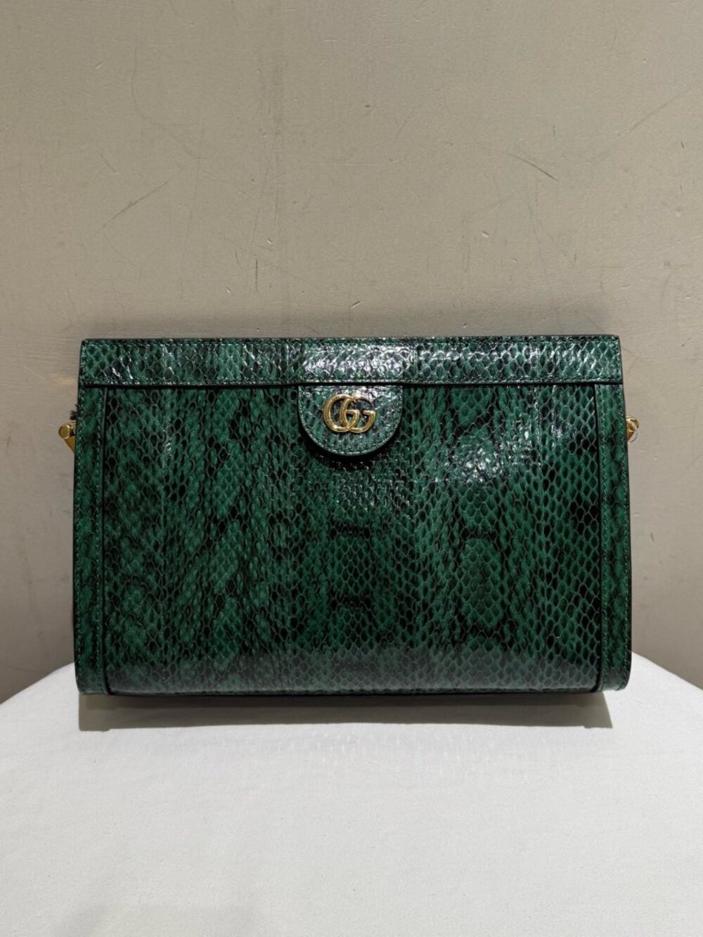Gucci Ophidia Green Snakeskin Clutch‑Style Crossbody Shoulder Bag